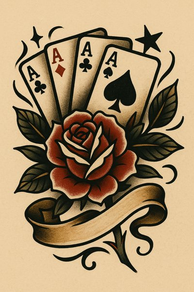 Tattoo Design Featuring Playing Cards and Rose