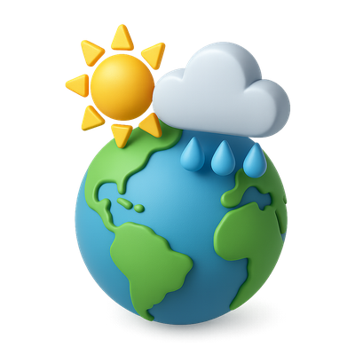 3D Climate Icon with Sun, Cloud, and Earth