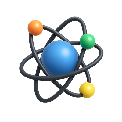 3D Atom Icon with Orbiting Electrons in Isometric View