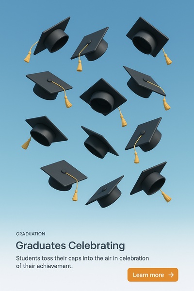 Graduation Celebration with Tossed Caps in a 3D Illustration