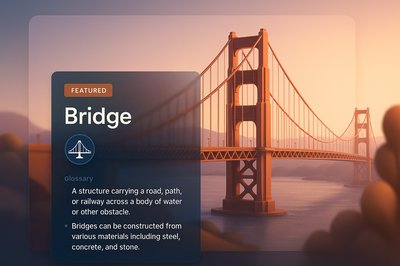 Stylized 3D Illustration of a Bridge with Integrated Design Elements