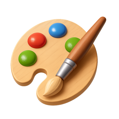 Colorful 3D Paint Palette with Brush Icon