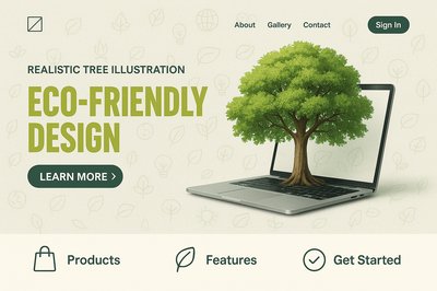 Eco-Friendly Design with Realistic Tree Illustration on Laptop