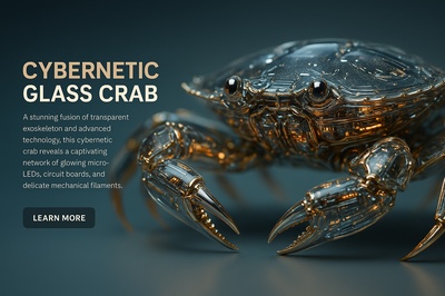 Hyperrealistic Cybernetic Glass Crab with Glowing Details
