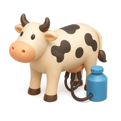 3D Cow Icon with Milk Container in Isometric Style