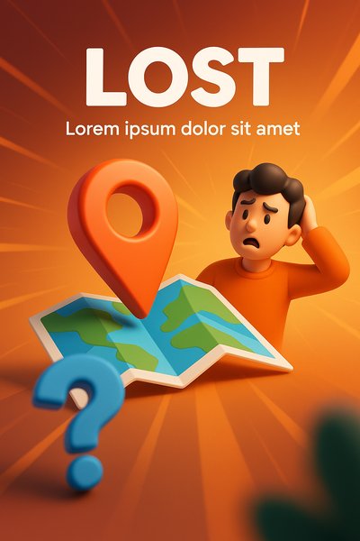 3D Illustration of a Lost Character with Map and Location Pin