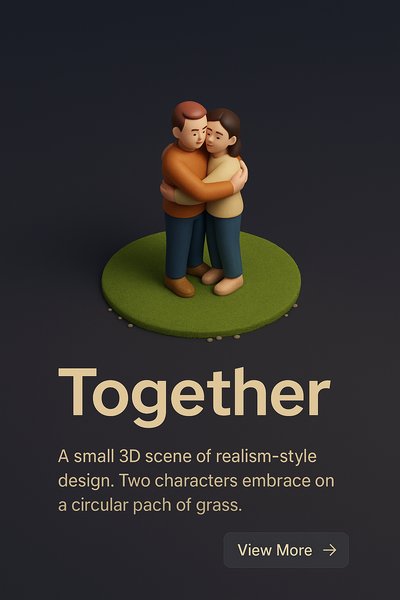 3D Realistic Scene of Togetherness with Characters Embracing