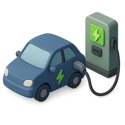Stylized 3D Icon of Electric Vehicle Charging Station