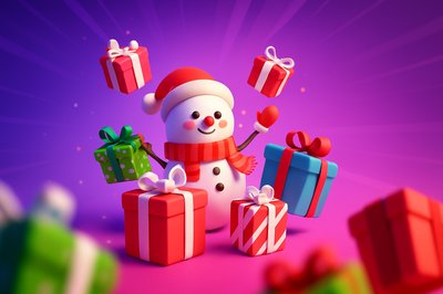 Cheerful Snowman with Colorful Gifts for Christmas Celebration