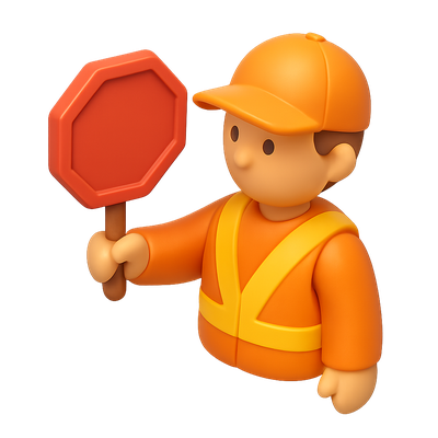 3D Icon of a Crossing Guard with Stop Sign