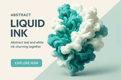 Abstract Liquid Ink Churning in Teal and White