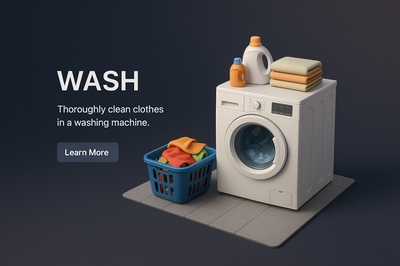 Realistic 3D Scene of a Washing Machine and Laundry Items