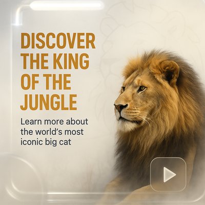 Promotional Graphic Featuring a Lion with Informative Text