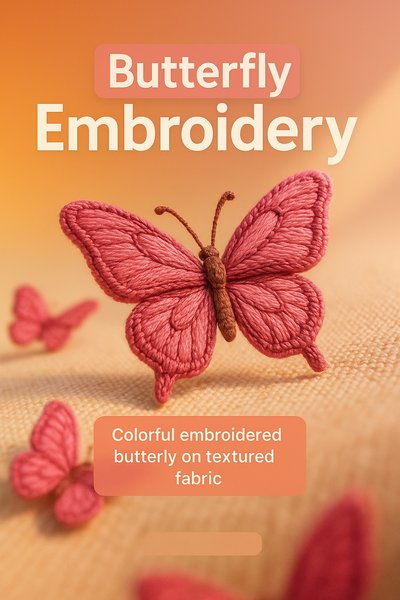 Vibrant Butterfly Embroidery Showcase on Textured Fabric