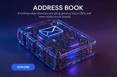 Hyperrealistic 3D Address Book with Glowing Circuit Board