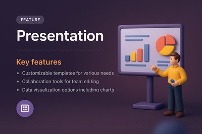 3D Presentation Visual with Key Features and Graphs