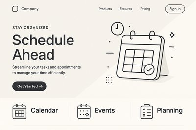 Modern Landing Page with Geometric Logo and Calendar Design