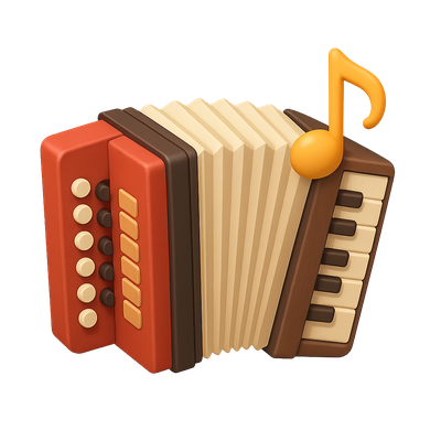 Stylized 3D Accordion Icon with Music Note