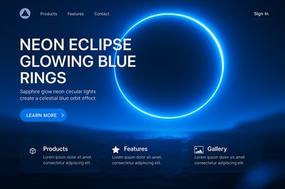 Neon Eclipse Glowing Blue Rings - Landing Page Design Concept
