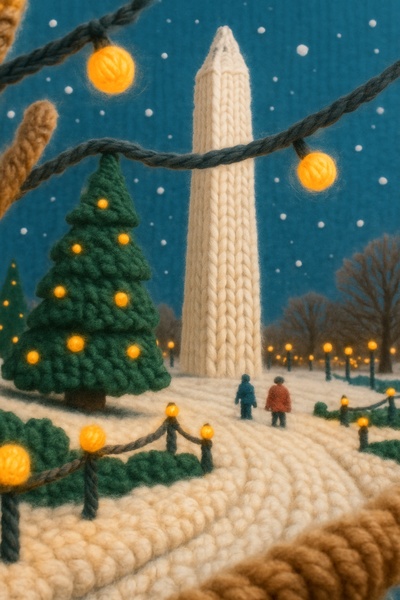 Winter Washington Monument in Yarn with Holiday Atmosphere