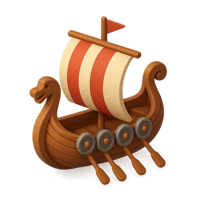 Stylized 3D Viking Longship Icon in Isometric View