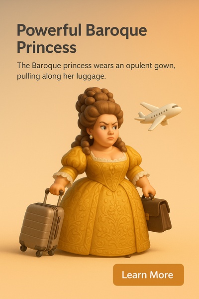 3D Illustration of a Powerful Baroque Princess on Business Travel