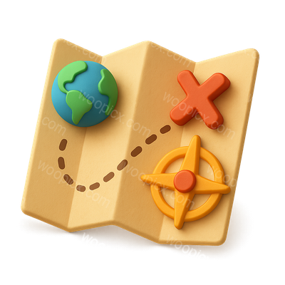 3D Adventure Map Icon with Earth and Compass Elements
