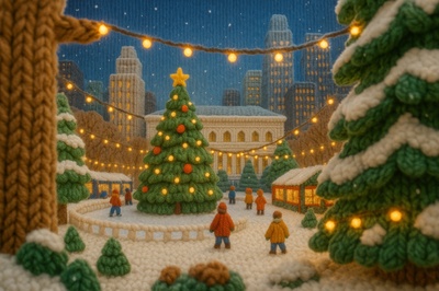 Whimsical Yarn Park Scene for the Holidays