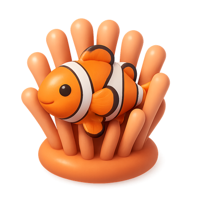 Cute Cartoon Clownfish in Coral