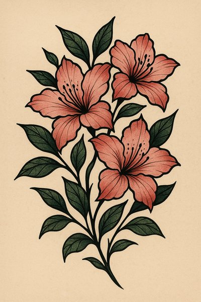 Beautiful floral illustration featuring pink azalea flowers
