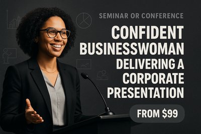 Confident Businesswoman Presenting at Corporate Seminar