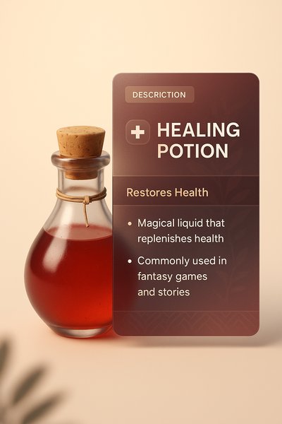 3D Healing Potion Illustration with Integrated Description Block