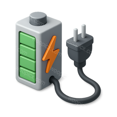 3D Charging Battery Icon with Plug in Isometric View