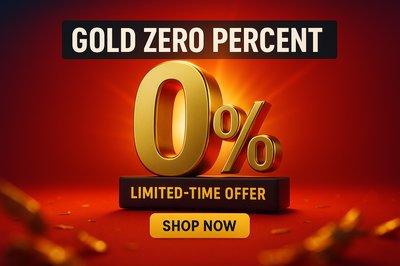 Promotional banner for 0% offer on gold products