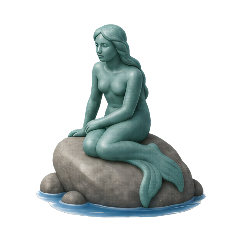 mermaid statue on rocky shore
