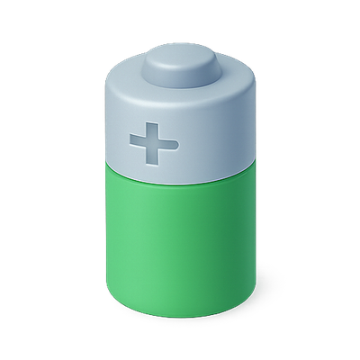 Stylized 3D Battery Icon Representing Energy Storage