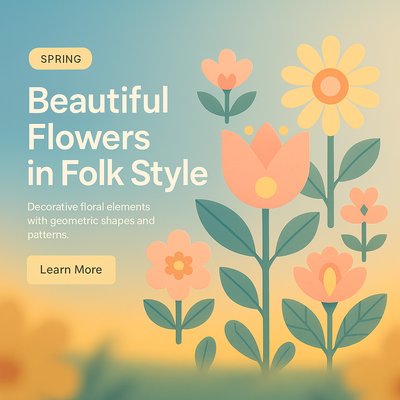 Blooming Folk Art Floral Design for Spring and Summer