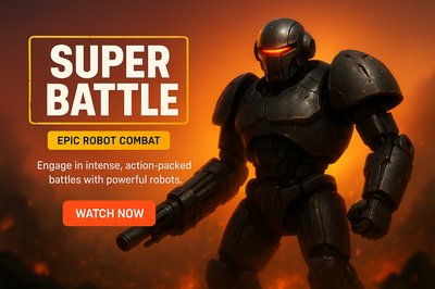 Epic Robot Combat Promotional Banner for Super Battle Game
