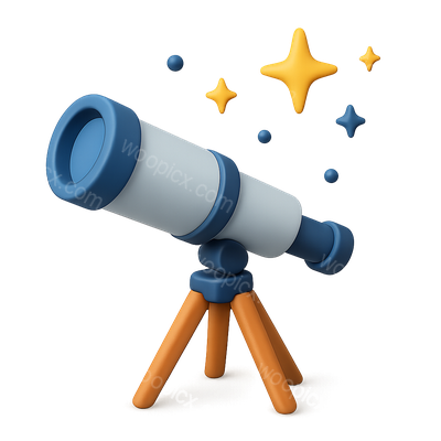 3D Telescope Icon with Stars and Isometric Design