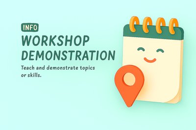 Playful Workshop Demonstration Graphic with Notepad and Location Pin