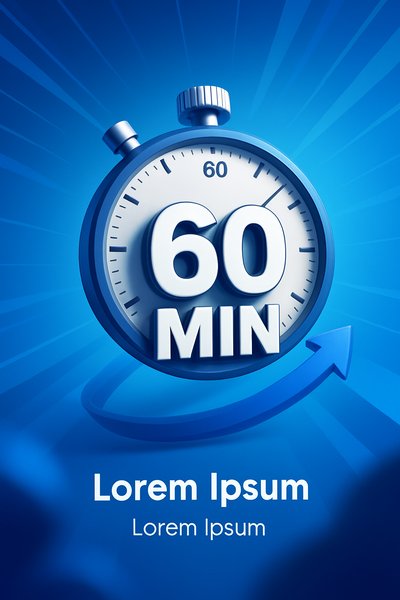 Timer graphic representing 60 minutes with dynamic design elements
