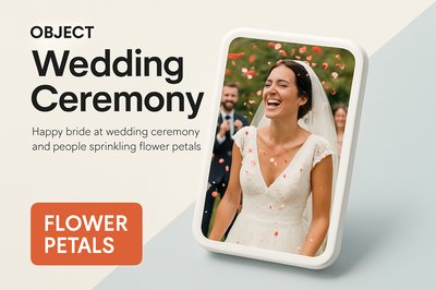 Joyful Bride Celebrating at Wedding Ceremony with Flower Petals