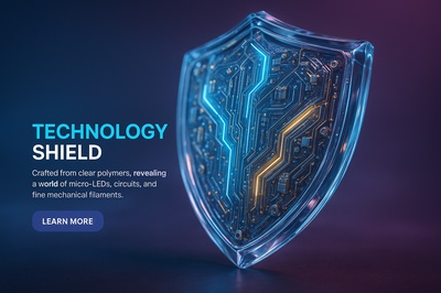 Hyperrealistic 3D Technology Shield with Glowing Micro-LEDs