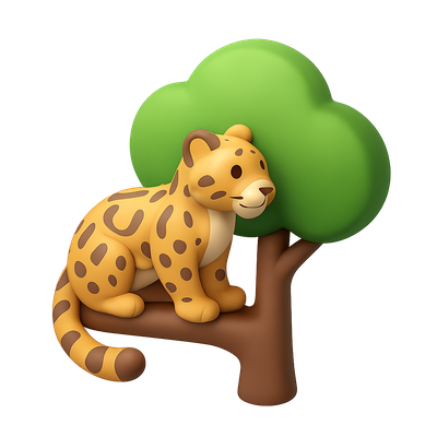 3D Clouded Leopard Icon on Tree with Isometric View
