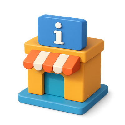 Colorful 3D Shop Icon with Information Sign