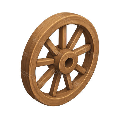 3D Ancient Wooden Wheel Icon with Isometric View