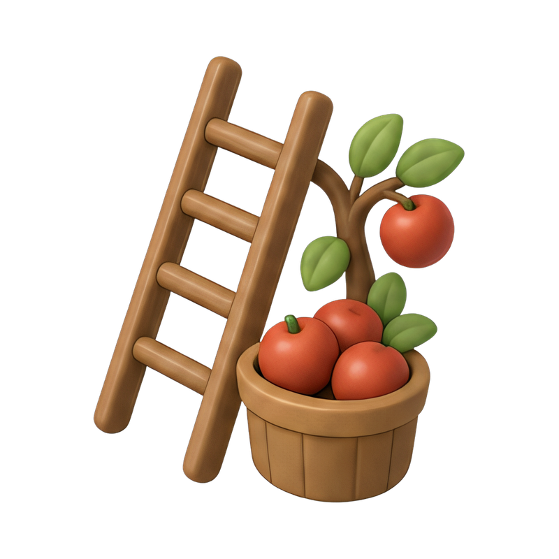 apple picking ladder in orchard