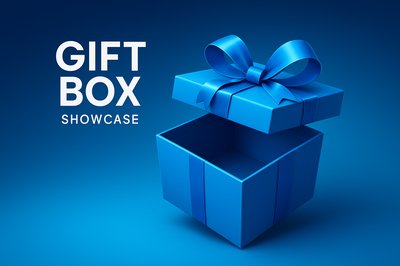 Futuristic Blue Gift Box Showcase with Dynamic Perspective
