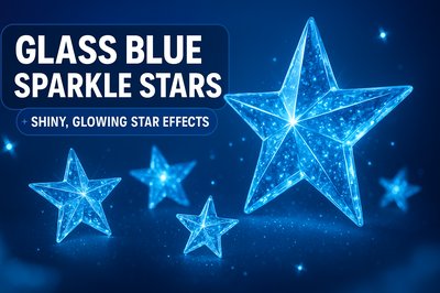 Stylized Glass Blue Sparkle Stars with Glowing Effects