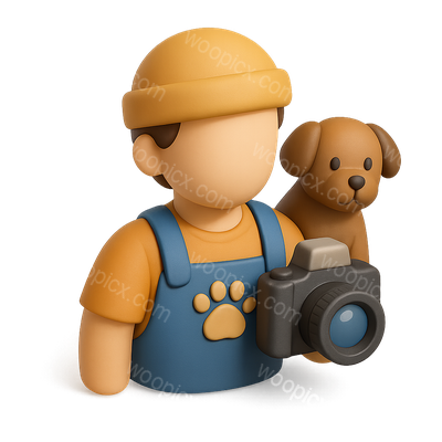 Stylized 3D Pet Photographer Icon with Dog